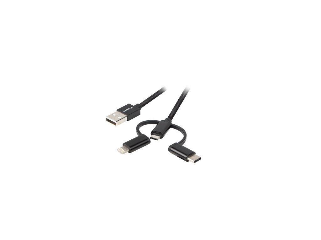 Кабел Lanberg 3in1 USB-A(M)->USB MICRO(M)+LIGHTNING(M)+USB-C(M) 2.0 1m 19776.jpg