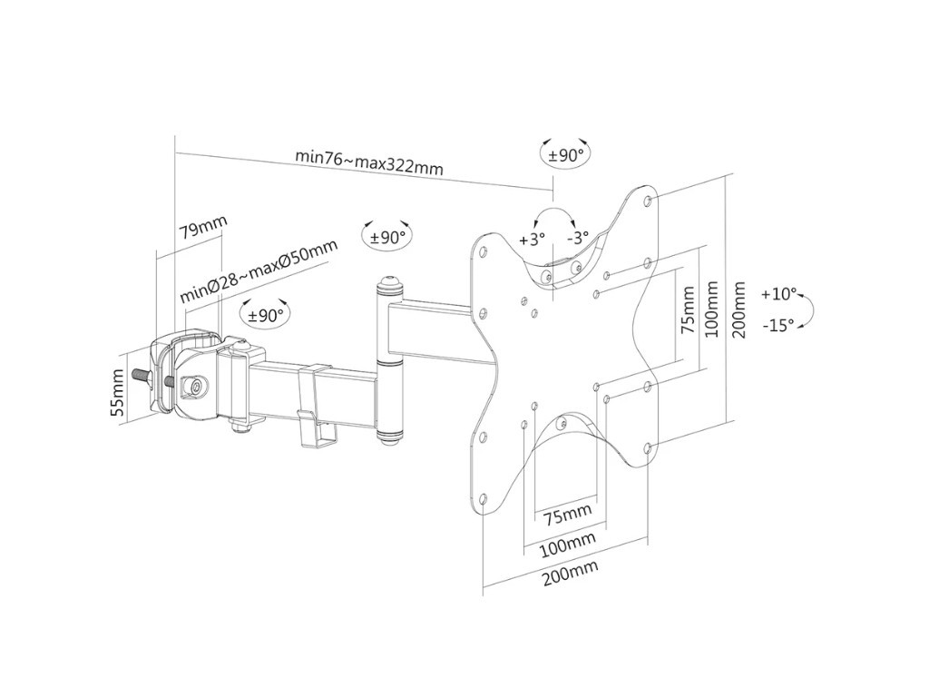 Стойка Neomounts by NewStar Screen Pole Clamp/Truss Mount 3 pivots VESA 200x200 (pole diameter 28-50 mm) 19548_17.jpg