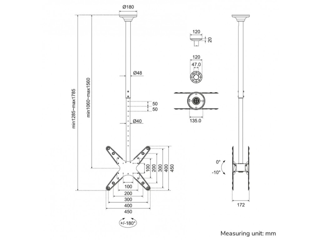 Стойка Neomounts by Newstar Back to Back Screen Ceiling Mount (Height: 106-156 cm) 21225_13.jpg