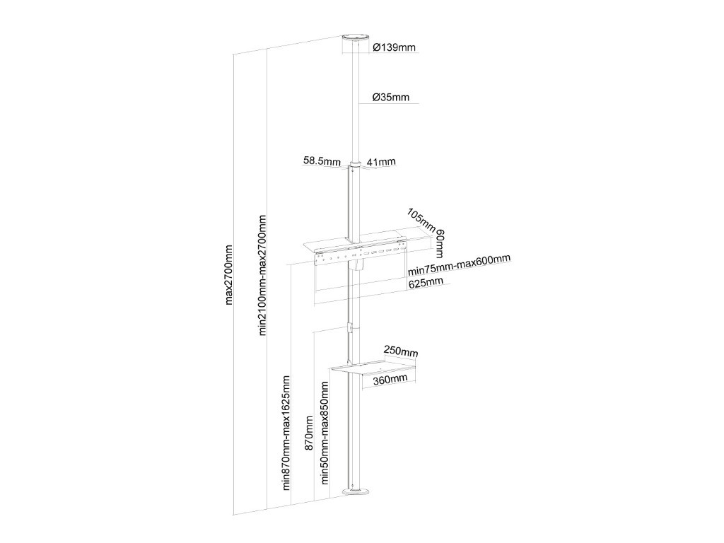 Стойка Neomounts by NewStar Flat Screen Ceiling to Floor Mount (Height: 210-270 cm) 6773_11.jpg