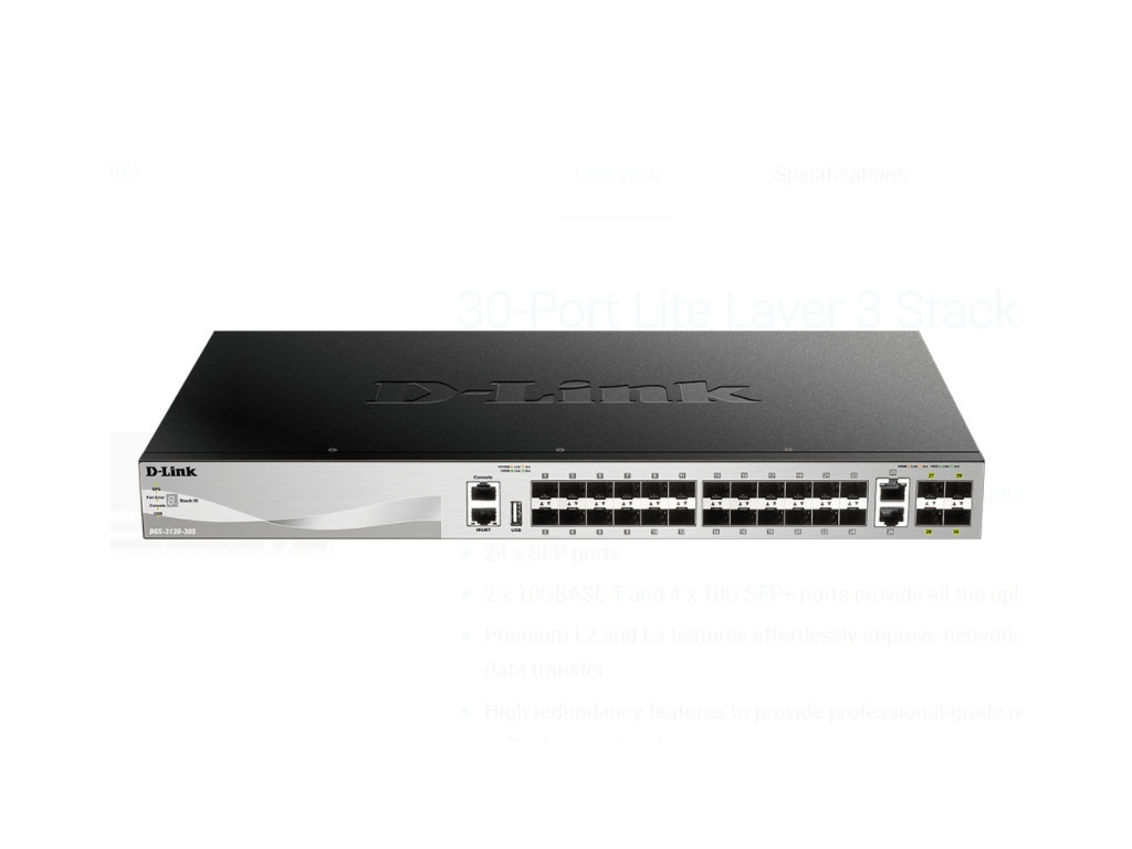 Комутатор D-Link 24 SFP ports Layer 3 Stackable Managed Gigabit Switch with 2 x 10GBASE-T ports and 4 x SFP+ ports 9299_12.jpg