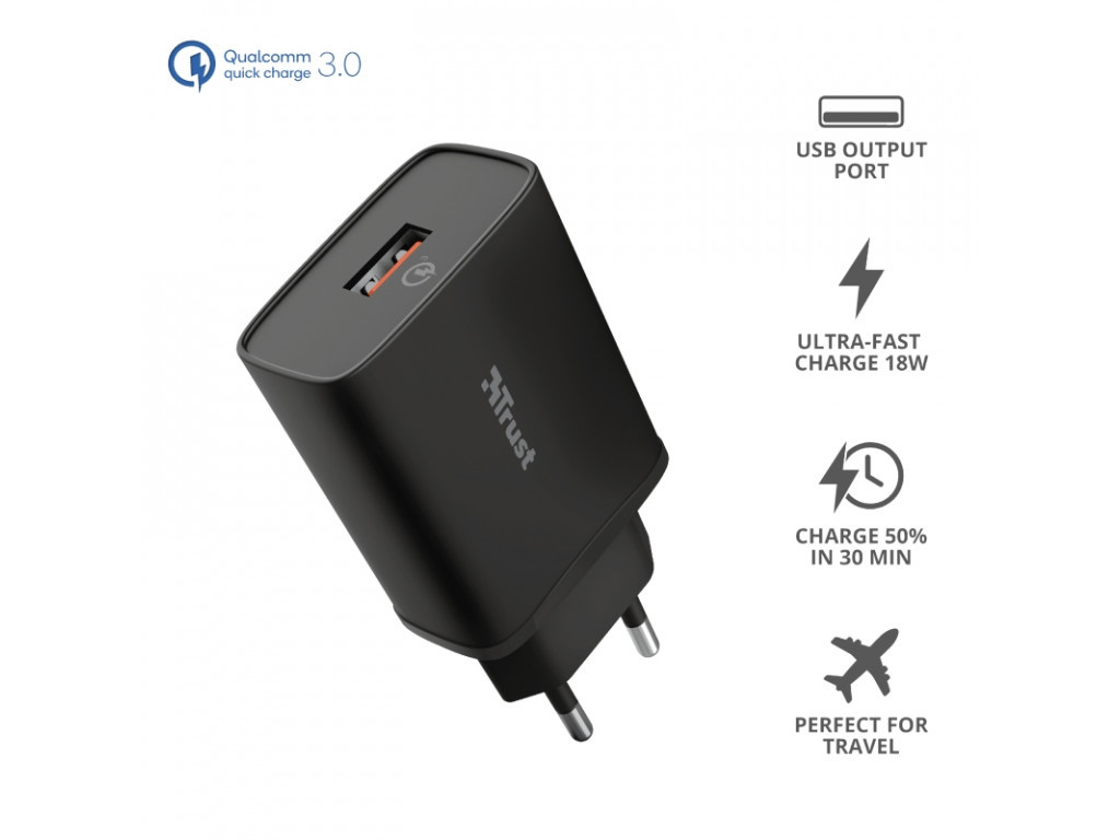 Зарядно устройство TRUST Qmax USB A Wall Charger QC3 18W 2832_1.jpg